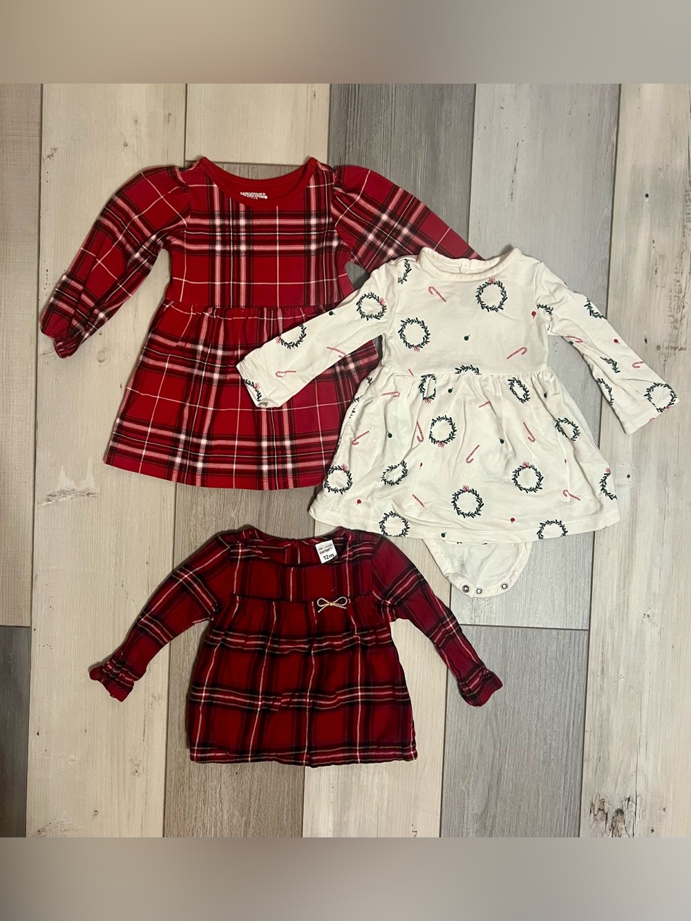 Carter's Red Plaid & White Wreath Mix Dress Set